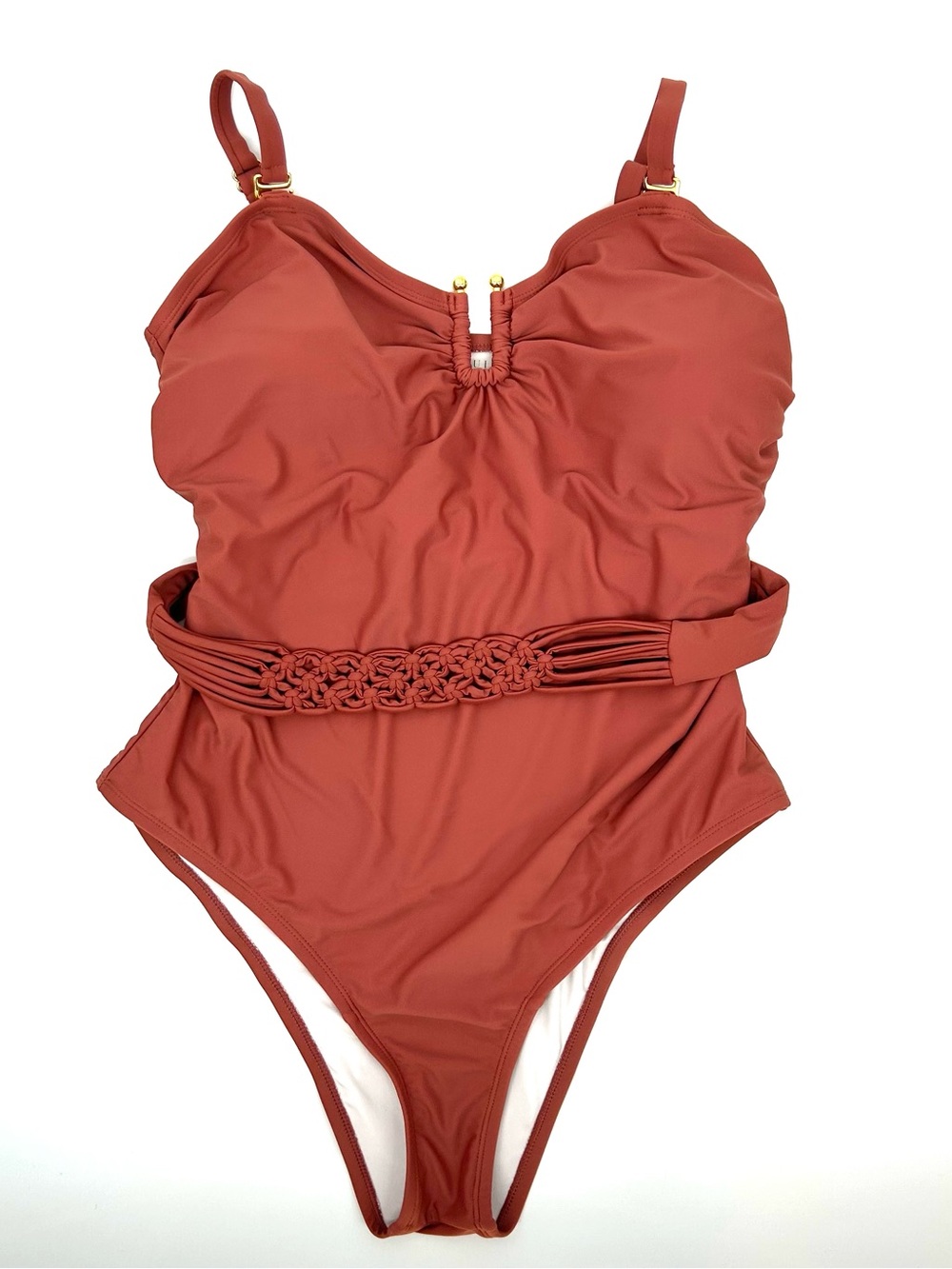 Eloquii Braided Belt One Piece Swimsuit Clay Pink